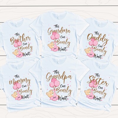 Bear Themed Baby Shower Girl Matching Outfits | We Can Bearly Wait Teddy Bear Baby Shower Tshirts for New Parents | Teady Bear Baby Shower - image1